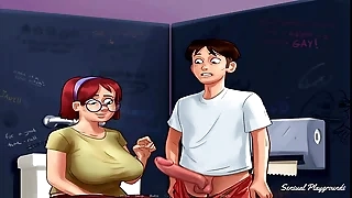 Summertime Saga &vert; Fucking a green monster roleplay nerd bbw   handjob hard by busty classmate